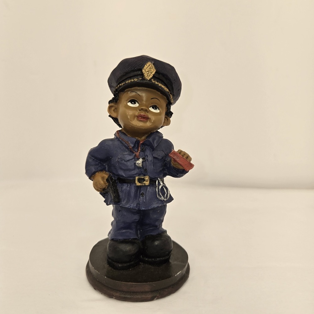 Hand Painted Police Officer Figurine, Resin, Blue/Black, Painted Finish, 1 Pc